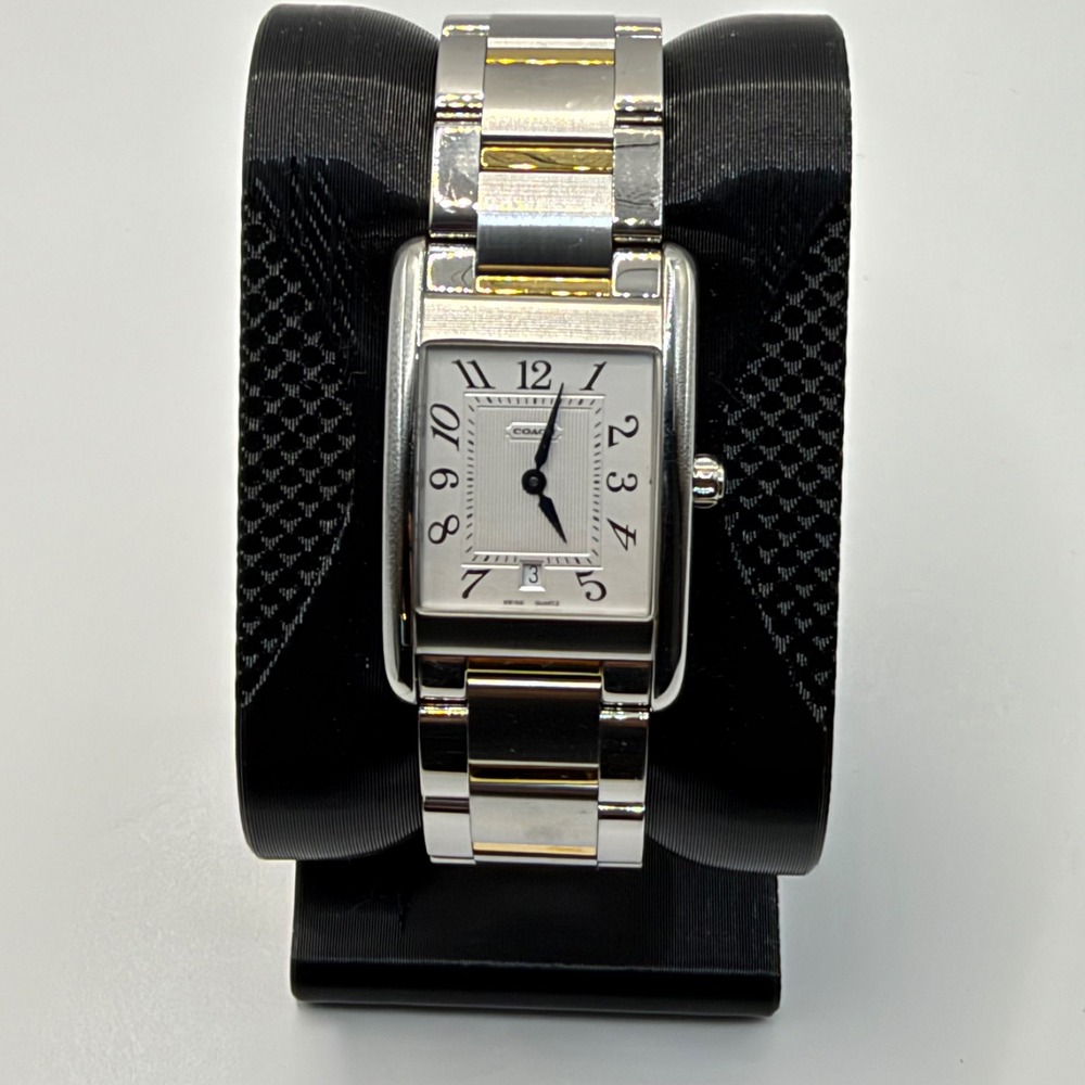 Coach Watch Women Two-Tone Rectangular Date Swiss Quartz W502B Luxury